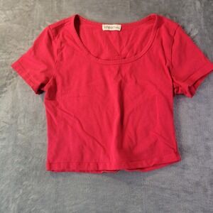 Hatopants Crop Top Women M Red Scoop Neck Short‎ Sleeve Minimalist Basic Vibes